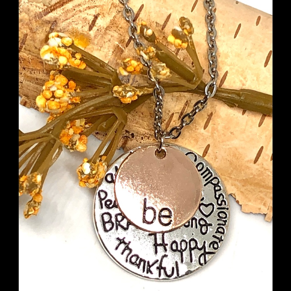Be Brave Free Happy Personal Inspirational Layered Round Pendant Chain Necklace